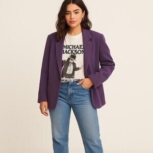 Vintage 80s Emily Meyer Purple Wool Blazer Women’s 12 Classic Lined Jacket